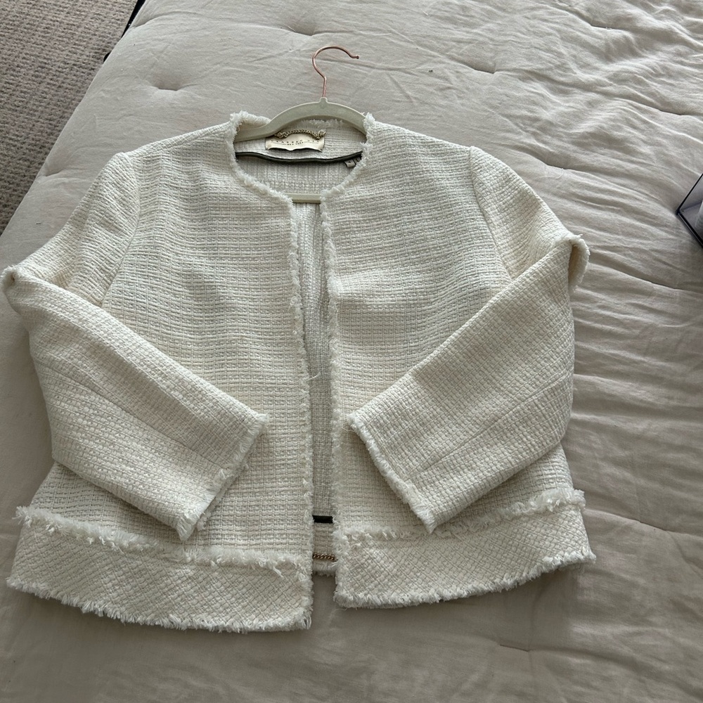 Classic Six Ivory White tweed convertible box jacket - size 4